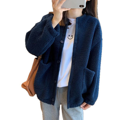 Damen Oversized-Jacke Flauschig Mit Großen Taschen Norvielle