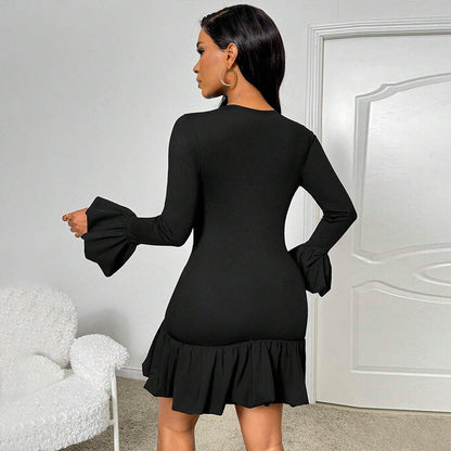 Damen Wickelkleid mit Flügelärmeln und Rüschensaum Norvielle