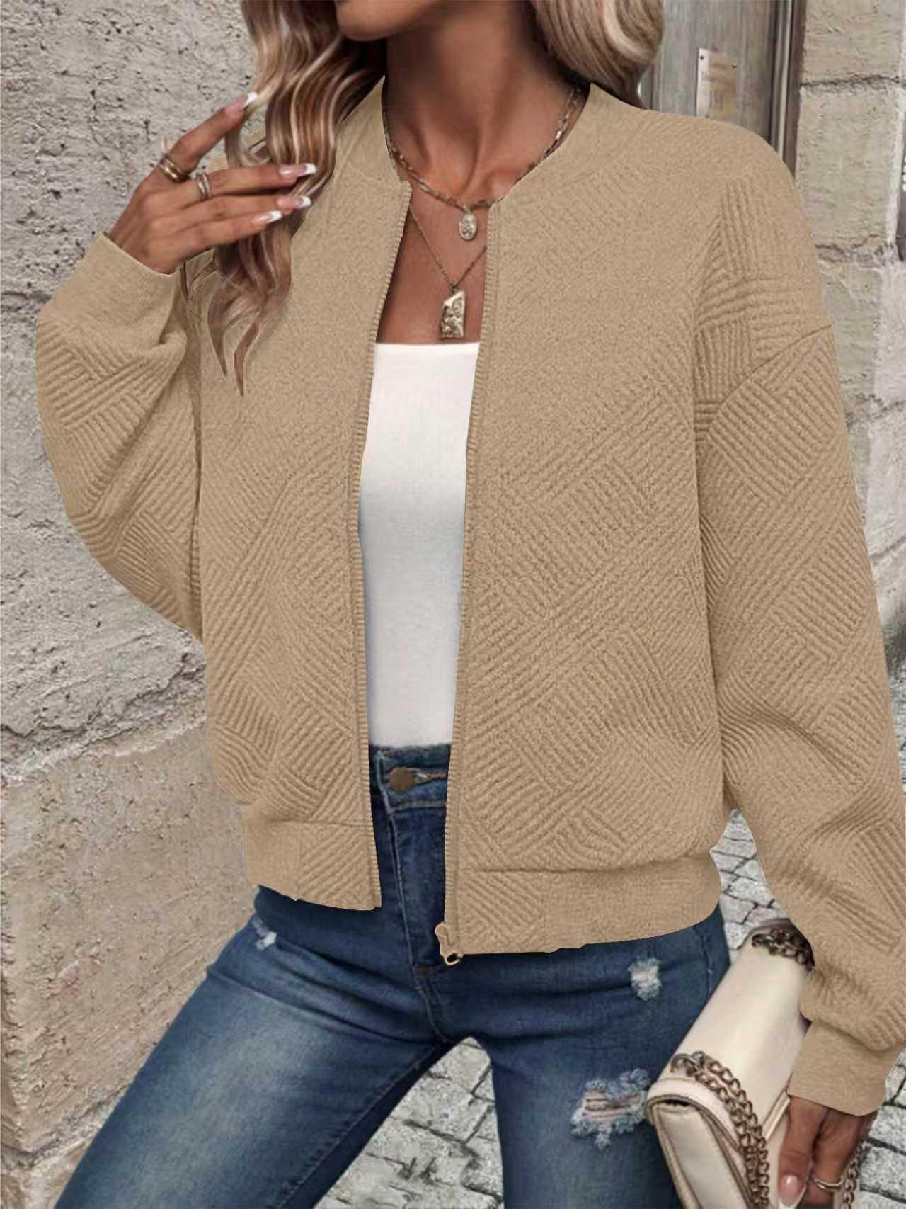 Damen Sweatjacke Strukturiert Reißverschluss Norvielle