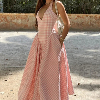 Damen Maxikleid V-Ausschnitt Tellerrock Norvielle