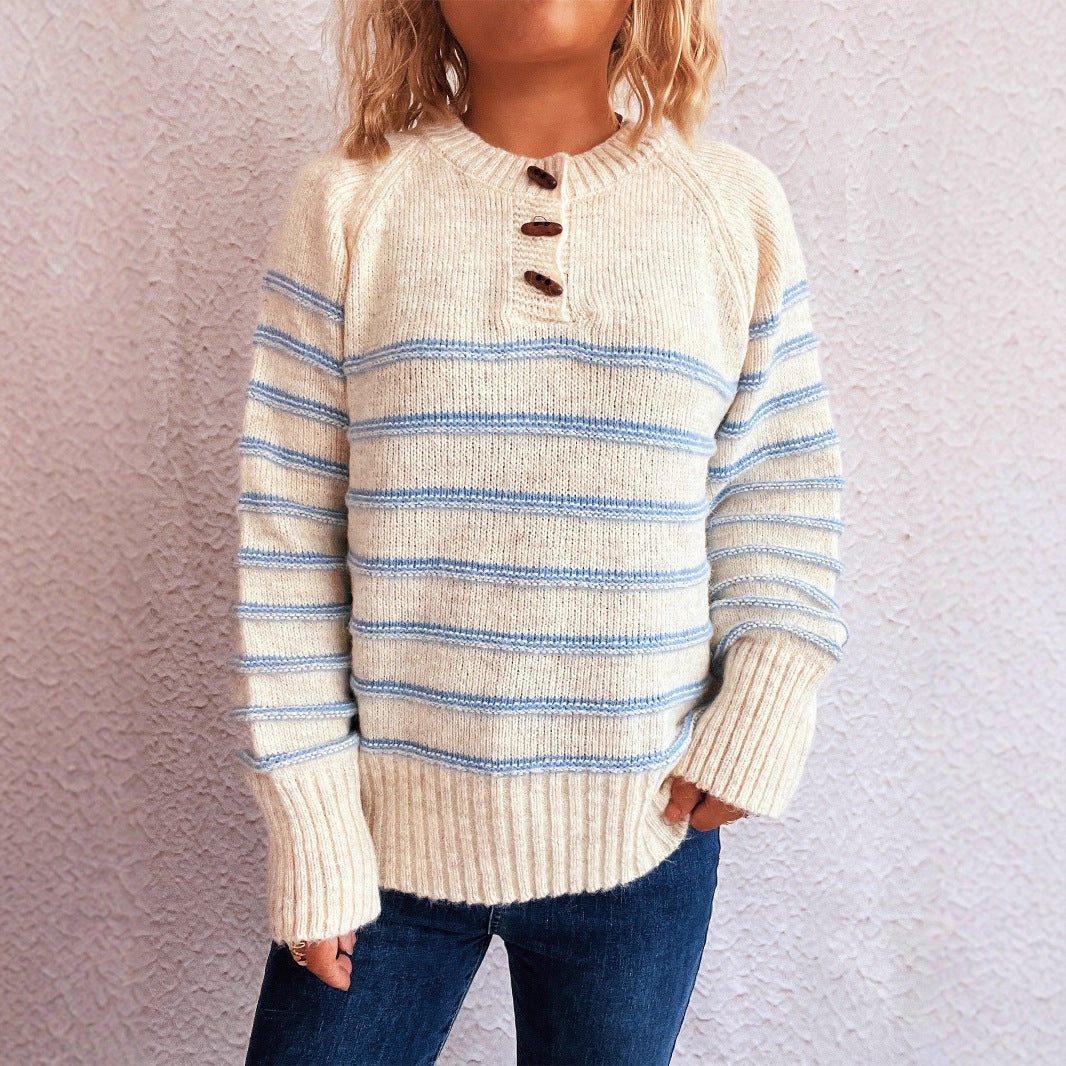Damen Strickpullover Gemustert Knopfdetails Weiter Hals - Norvielle