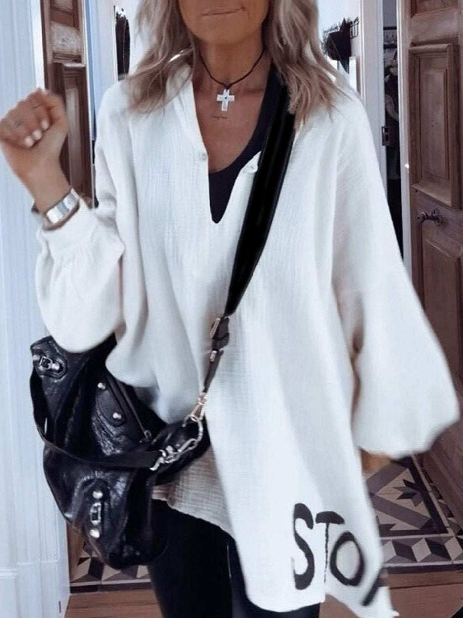 Damen Oversize-Shirt V-Ausschnitt Voluminöse Ärmel Norvielle - Norvielle