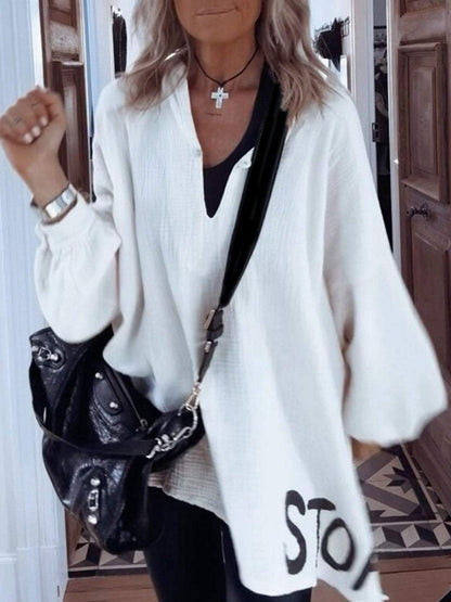 Damen Oversize-Shirt V-Ausschnitt Voluminöse Ärmel Norvielle - Norvielle