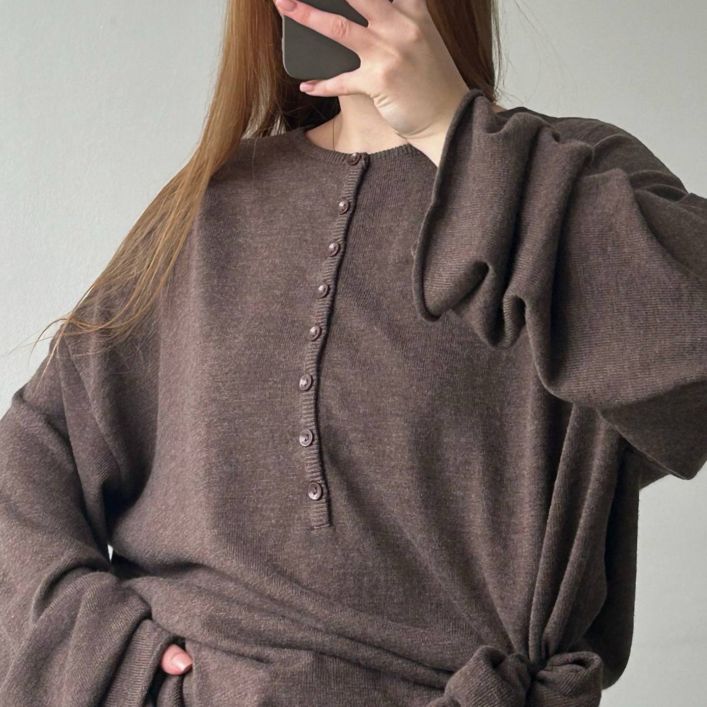 Damen Strickpullover Lässig Mit Knöpfen Beige