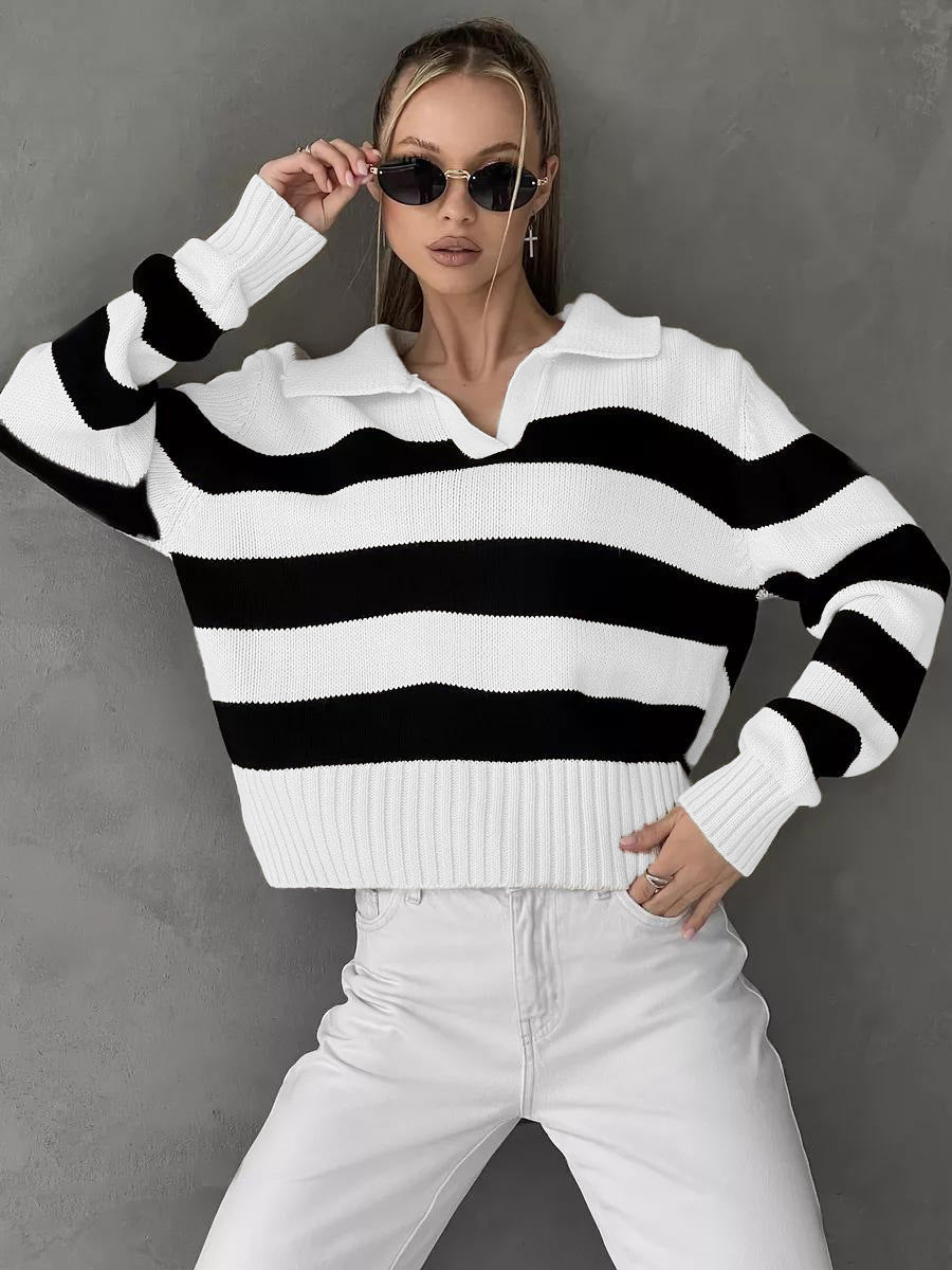 Damen Pullover Streifenmuster Kragen Norvielle