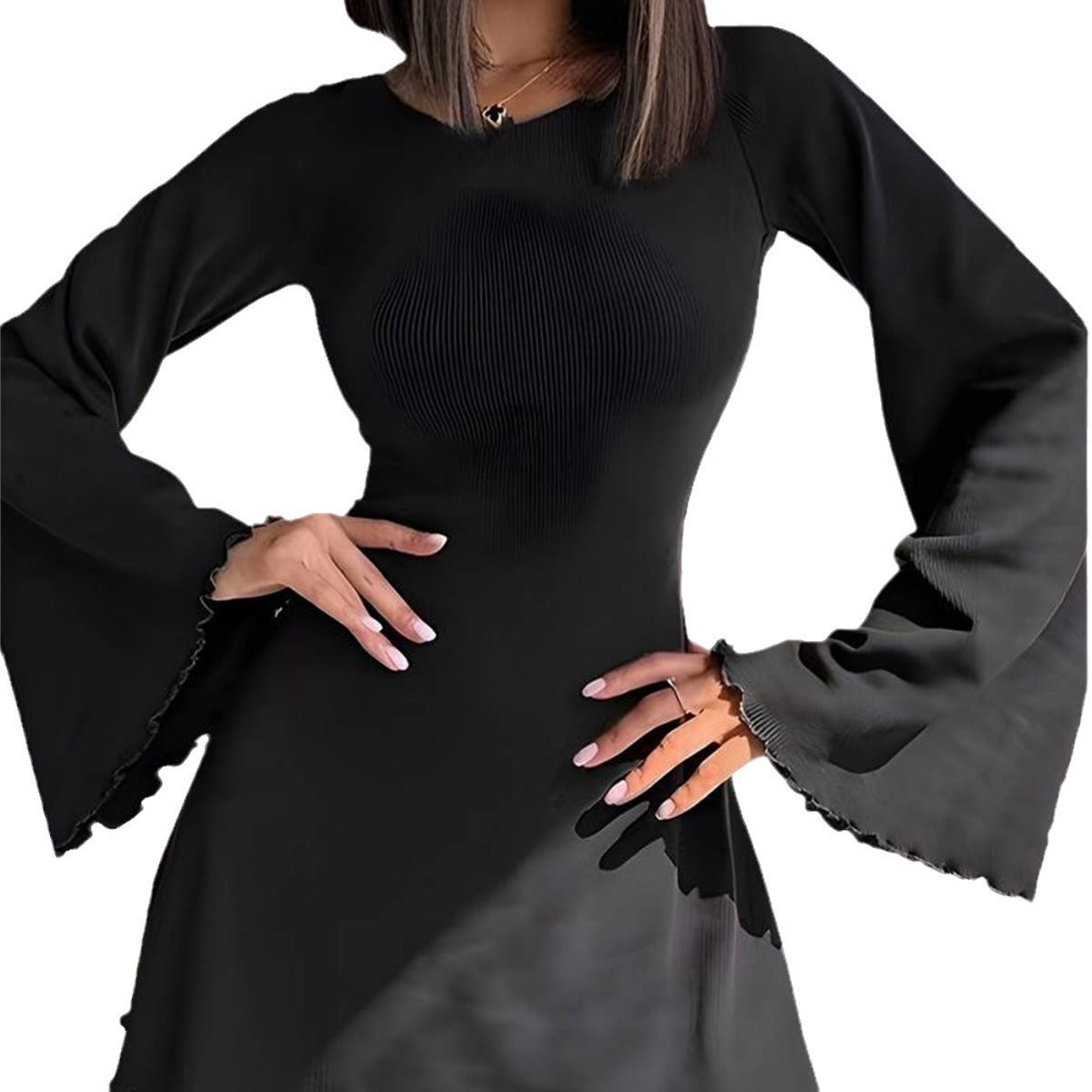 Damen Minikleid Trompetenärmel Skulpturaler Saum Norvielle
