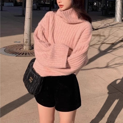 Damen Rollkragenpullover Rippstruktur Weitschnitt Norvielle