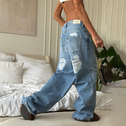 Damen Weite Jeans Destroyed Details