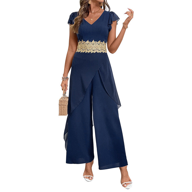 Damen Jumpsuit mit floralen Spitzenakzenten Weich Norvielle