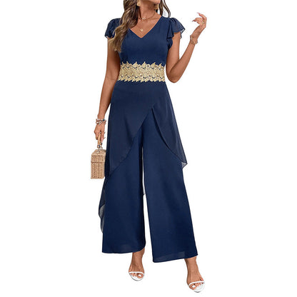 Damen Jumpsuit mit floralen Spitzenakzenten Weich Norvielle