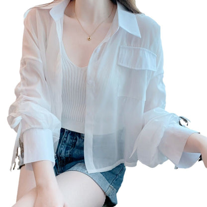 Damen Bluse Transparent mit Raffungen Norvielle