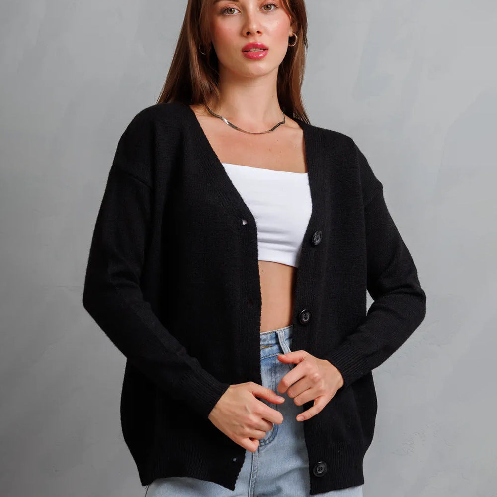 Damen Strickjacke Knöpfe V-Ausschnitt Norvielle