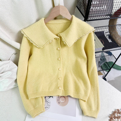 Damen Strickjacke Großkragen Dekorativ Norvielle