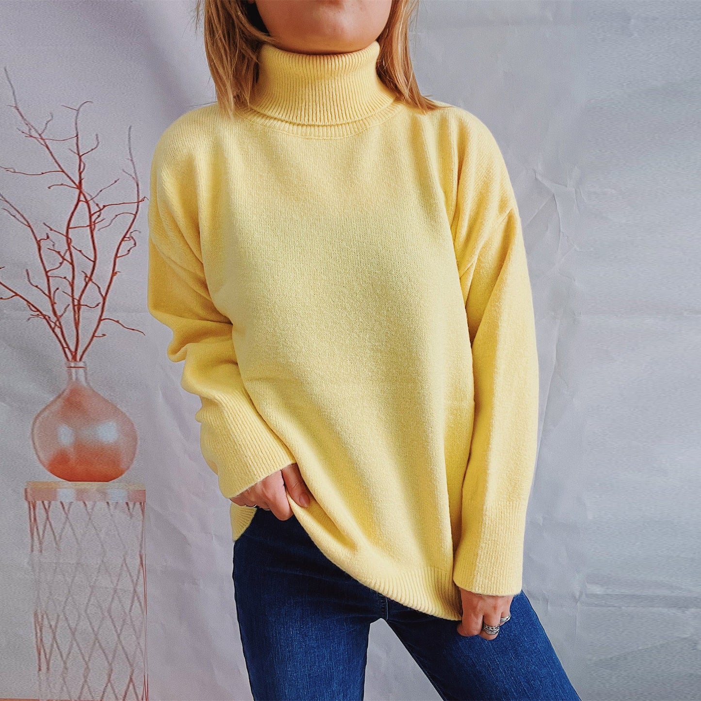 Damen Grobstrickpullover Hochkragen Locker Norvielle - Norvielle