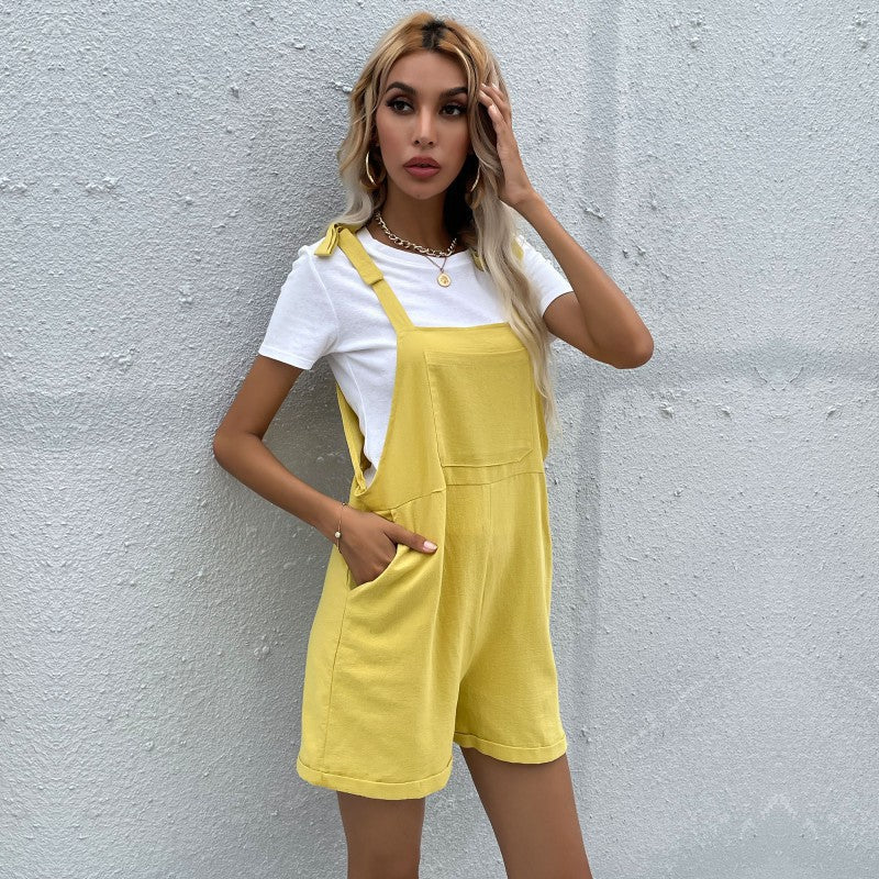 Damen Latzshorts Praktische Taschen Verstellbare Träger Norvielle