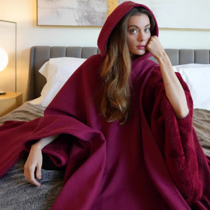 Damen Poncho-Decke mit Kapuze aus Wolle Norvielle