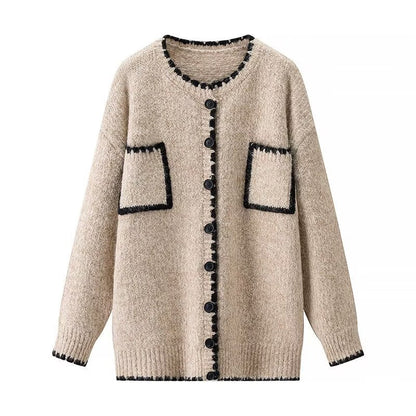 Damen Strickjacke mit Taschen Kontrastdetails Norvielle