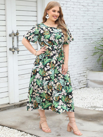 Damen Maxikleid mit Musterung und Dekorband