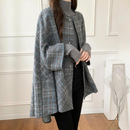 Damen Oversized Cardigan Karomuster Modern