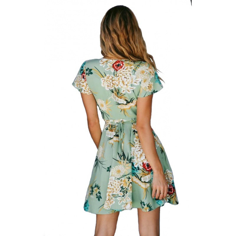 Damen Wickelkleid Floralmuster Voluminöser Saum Norvielle