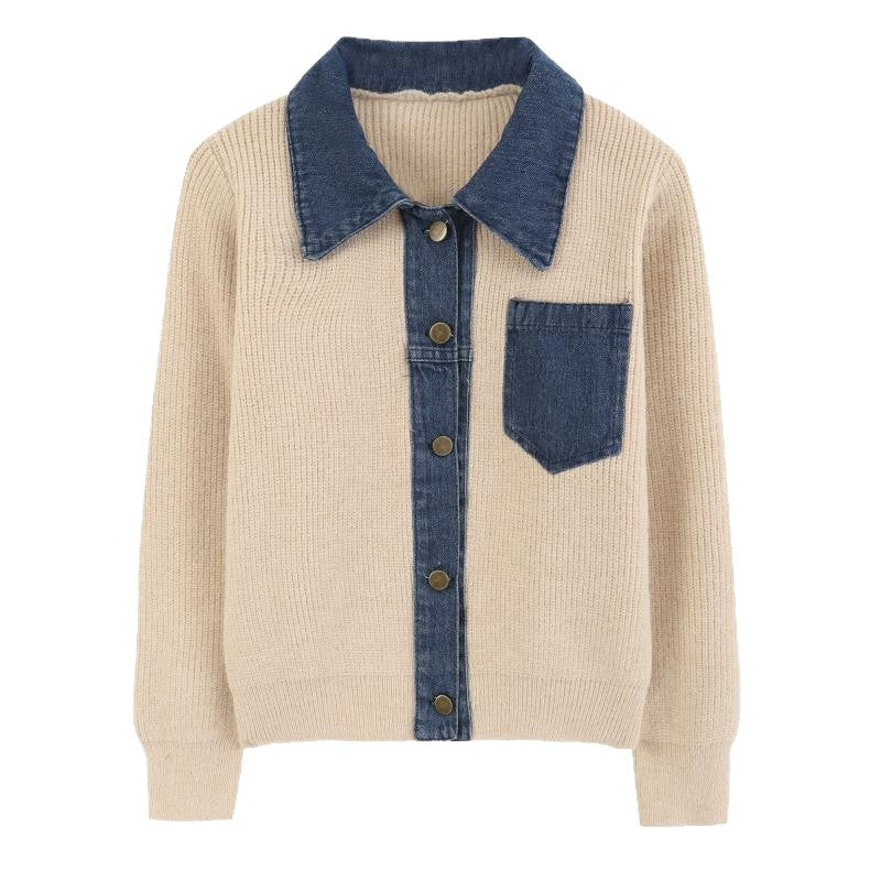 Damen Strickjacke Denim-Detail