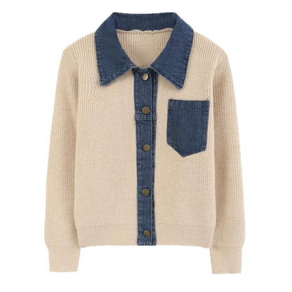 Damen Strickjacke Denim-Detail
