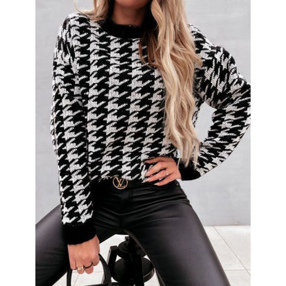 Damen Pullover Hahnentrittmuster Lässiger Schnitt Norvielle
