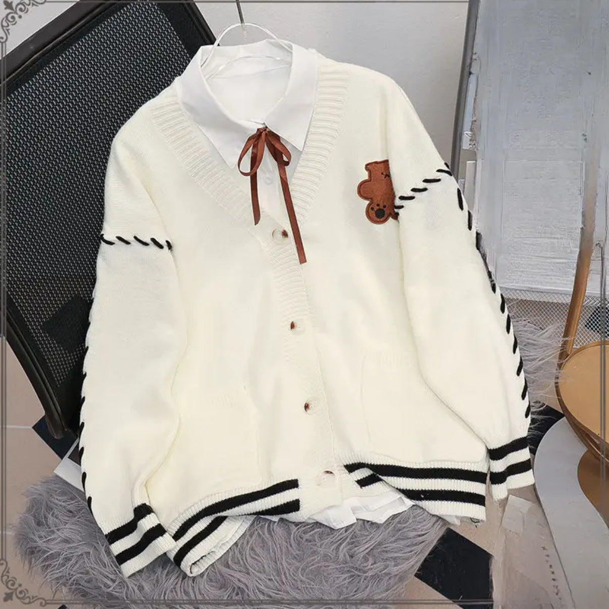 Damen Strickjacke Bärenmotiv Flauschig Norvielle - Norvielle