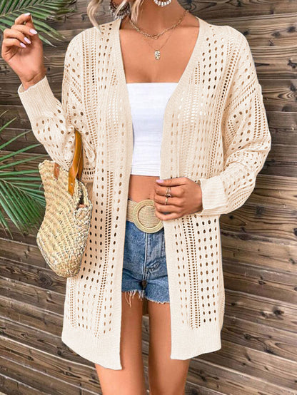 Damen Strickjacke Luftiger Lochmuster Norvielle Weite Passform