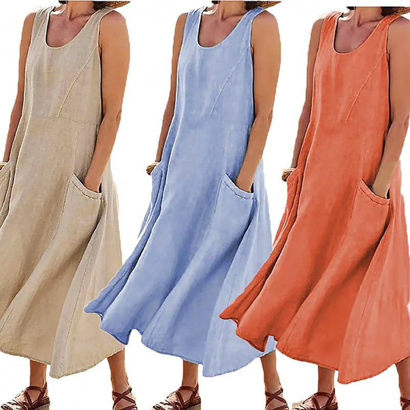 Damen Maxikleid Praktische Taschen Weite Silhouette Norvielle - Norvielle