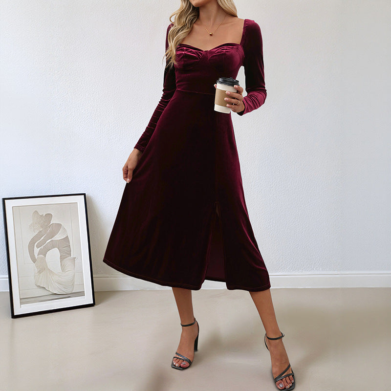 Damen Maxikleid V-Ausschnitt Langer Arm Norvielle