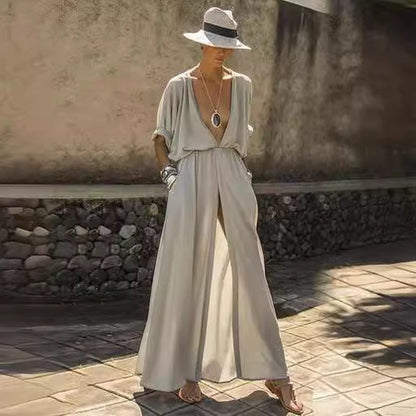 Damen Maxikleid V-Ausschnitt Hautfreundlich