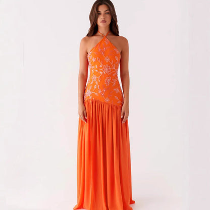 Damen Maxikleid Floralmuster Schwingrock - Norvielle