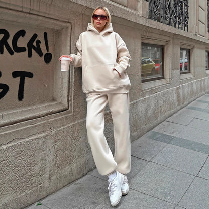 Damen Oversized Hoodie und Jogginghose Lässig Grau Baumwolle