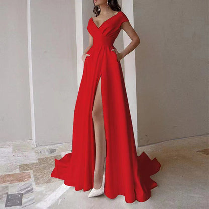 Damen Cocktailkleid V-Ausschnitt Geschwungen Saum Norvielle