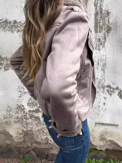 Damen Bikerjacke Fleece-gefüttert Revers