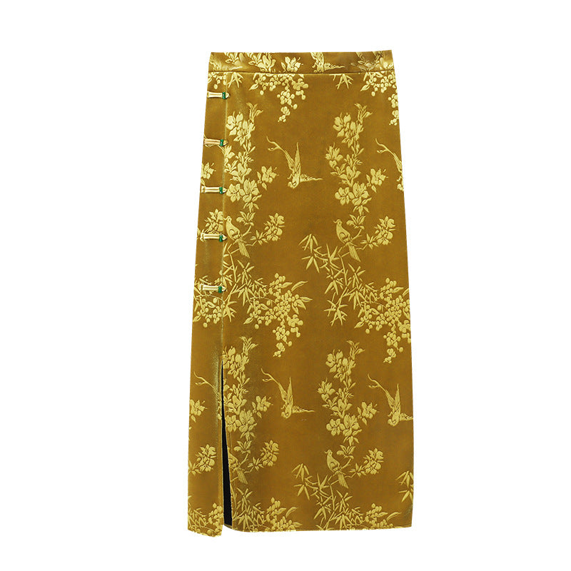 Damen Maxikleid Florales Samt-Design Elegant