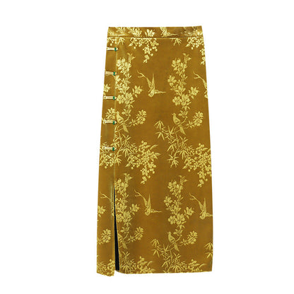 Damen Maxikleid Florales Samt-Design Elegant