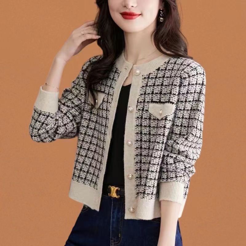 Damen Strickjacke Karomuster Norvielle