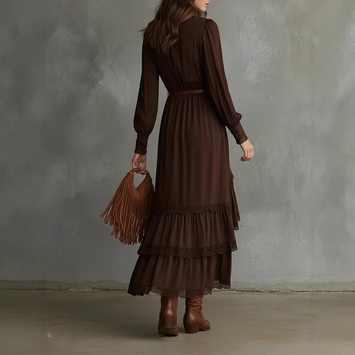 Damen Wickelkleid Spitzendetails Fließender Saum Norvielle