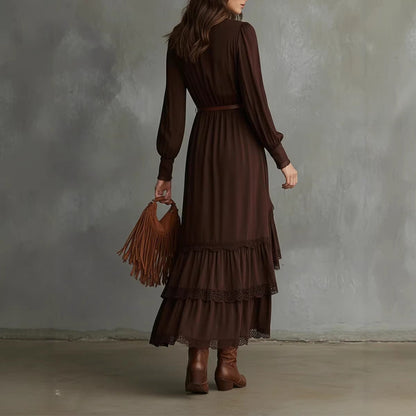 Damen Wickelkleid Spitzendetails Fließender Saum Norvielle