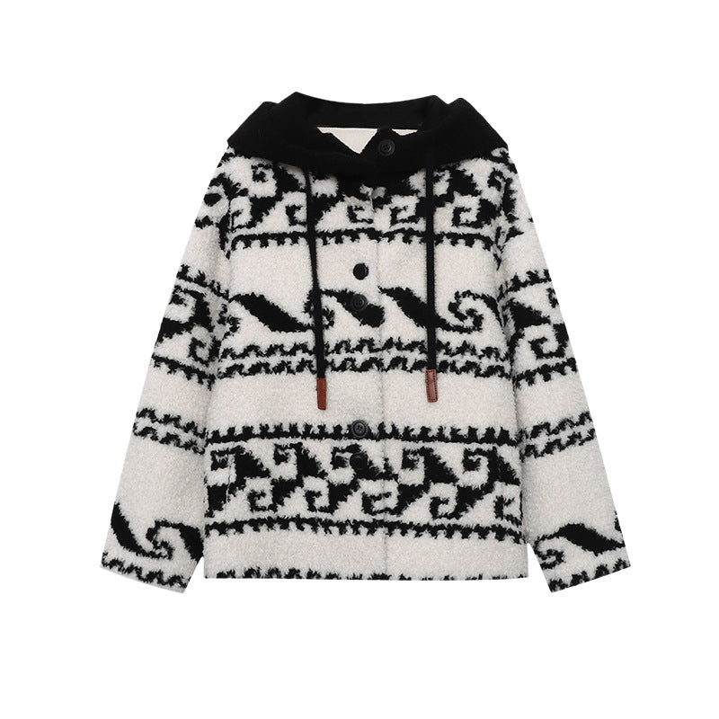 Damen Oversized-Jacke Grafisches Muster Hochwertig