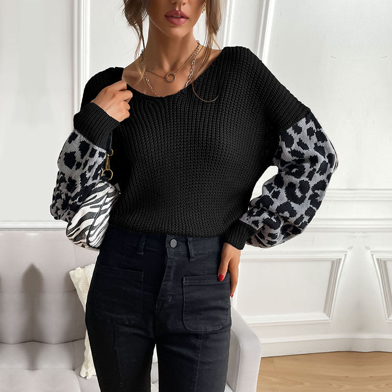 Damen Strickpullover mit Tiermuster Ärmel Norvielle