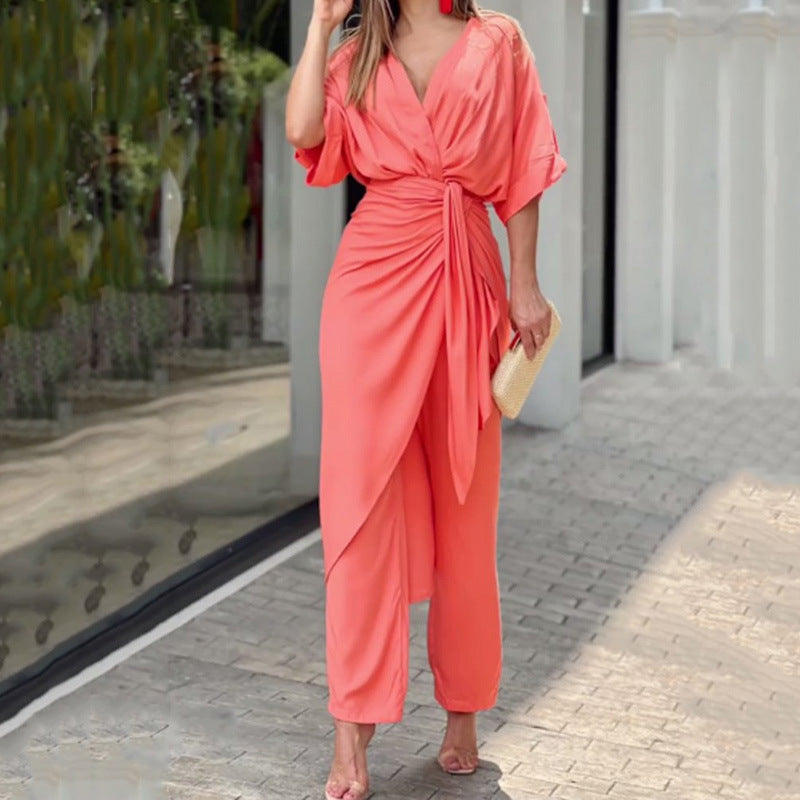 Damen Wickeljumpsuit Eleganter Schnitt Lässig Schwarz - Norvielle