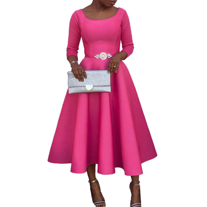 Damen A-Linien Kleid Rundhalsausschnitt Schwingender Rock