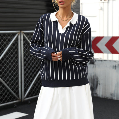 Damen Sportpullover Kontraststreifen Klassischer Kragen Norvielle - Norvielle