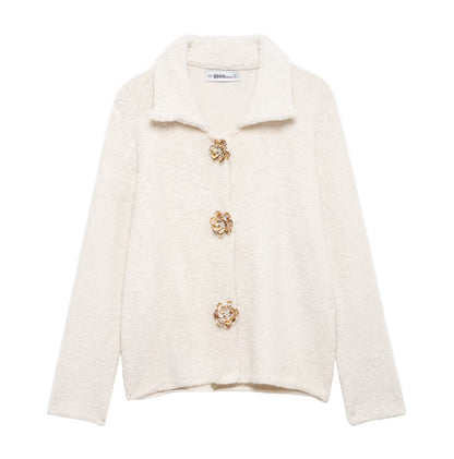 Damen Fleecejacke Kuschelig Knopfleiste Norvielle