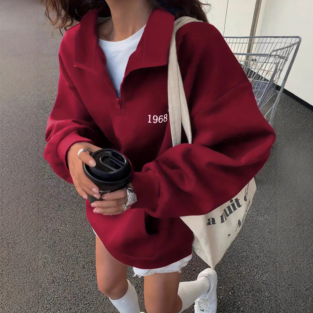 Damen Sportlicher Kapuzenpullover Halbzipper Taschen Norvielle