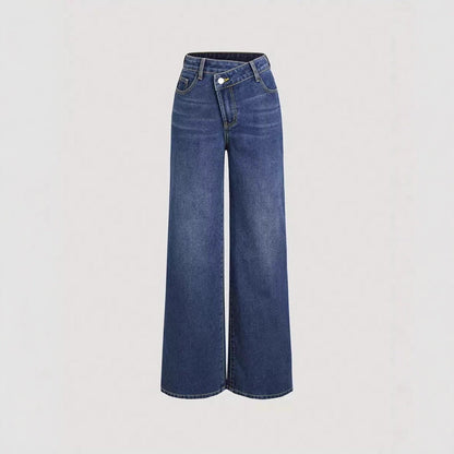 Damen Weite Denim-Hose Hochbund Klassisch