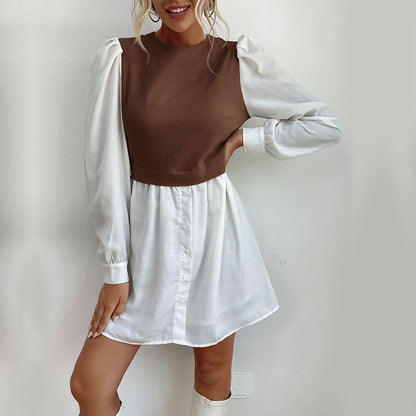 Damen Blusenkleid mit Kontrastärmeln Blusenstil - Norvielle